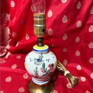 Floral Ceramic Table Lamp with Brass Base